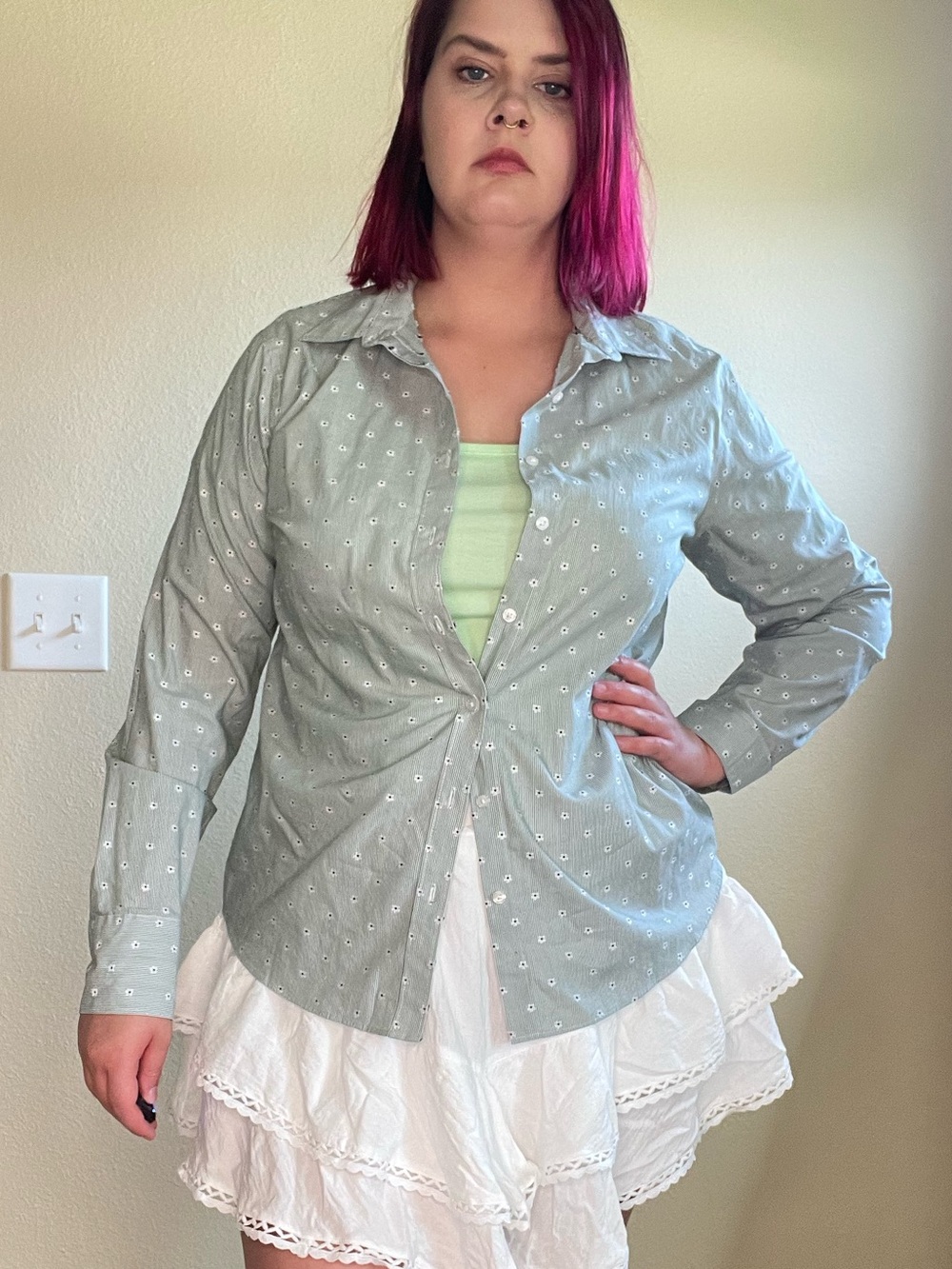Lands' End Ladies Green Button Down Shirt